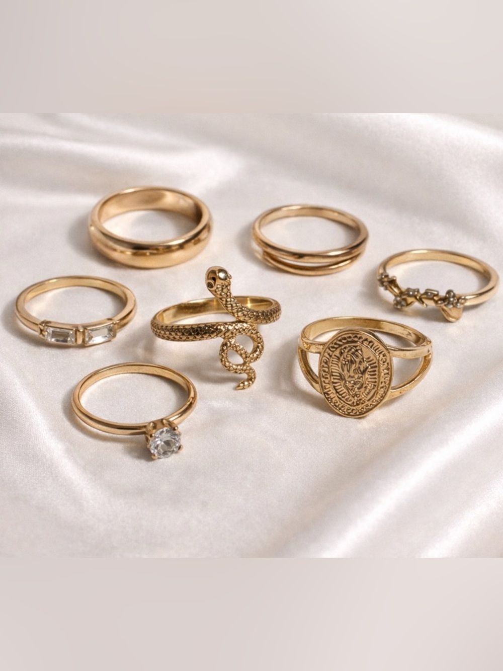 Gold Stackable Women's Ring Set with Snake Motif size 9